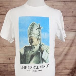 VINTAGE THE PAPAL VISIT THE POPE ST LOUIS 1999 90s WHITE T-SHIRT SIZE L TULTEX